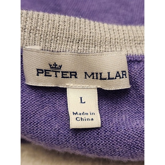 Peter Millar Men's Wool Silk Blend Purple V Neck Sweater Classic Preppy Large - Picture 5 of 6